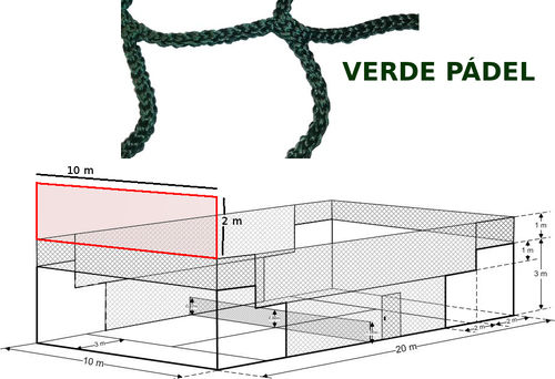 XARXA PROTECCIÓ PER A LES PISTES DE PADEL PER A FONS 2M X 10M COLOR VERD PÁDEL