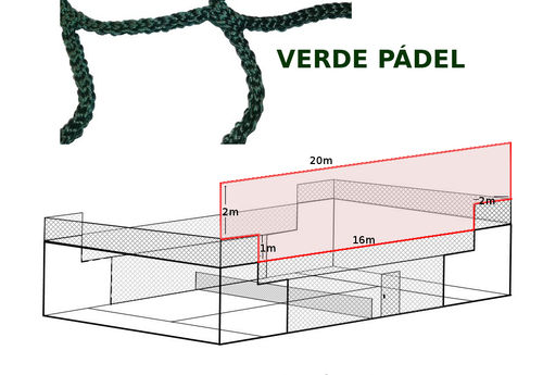 XARXA PROTECCIÓ PER A LES PISTES DE PADEL PER AL LATERAL AMB FORMA 20M X 3M VERD PADEL